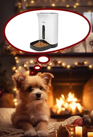 Dog dreaming of the Chowtime Automatic Feeder from Ideal Pet Products